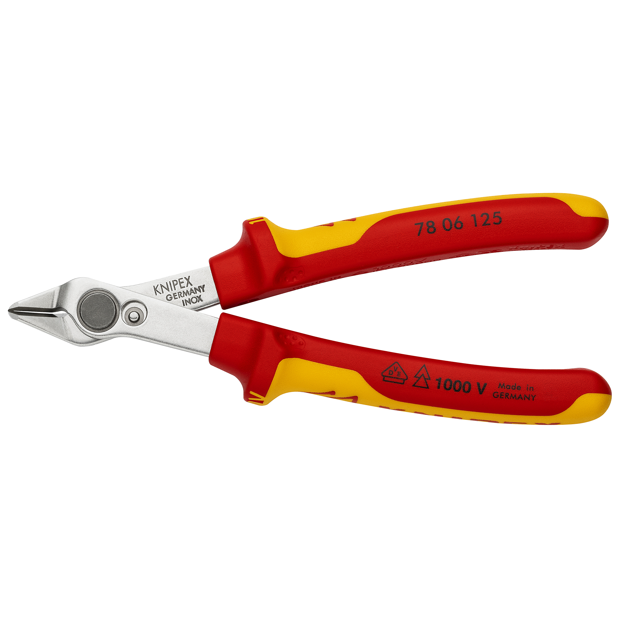 KNIPEX, Electr Super Knips-1000V, Comfort Grip, 5in., Pieces (qty.) 1 Material Steel, Jaw Capacity 0.063 in, Model# 78 06 125